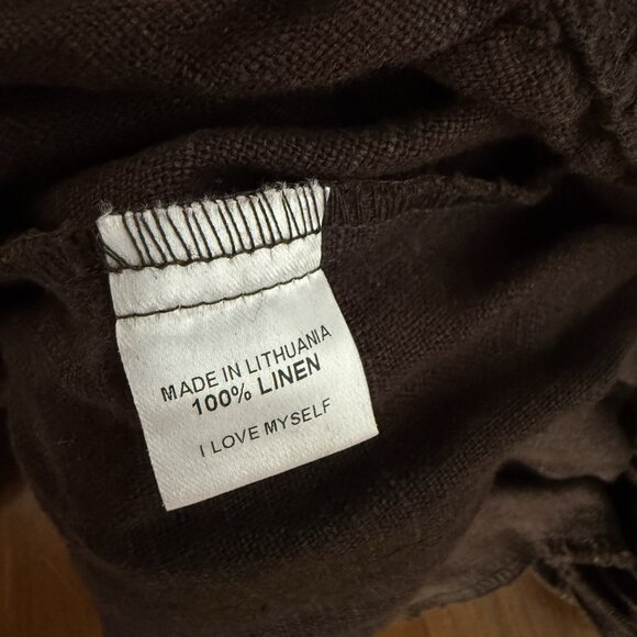 FLAX Linen Pants Dark Brown Wide Leg FLoods Lagenlook Coastal Minimalist - Picture 4 of 4